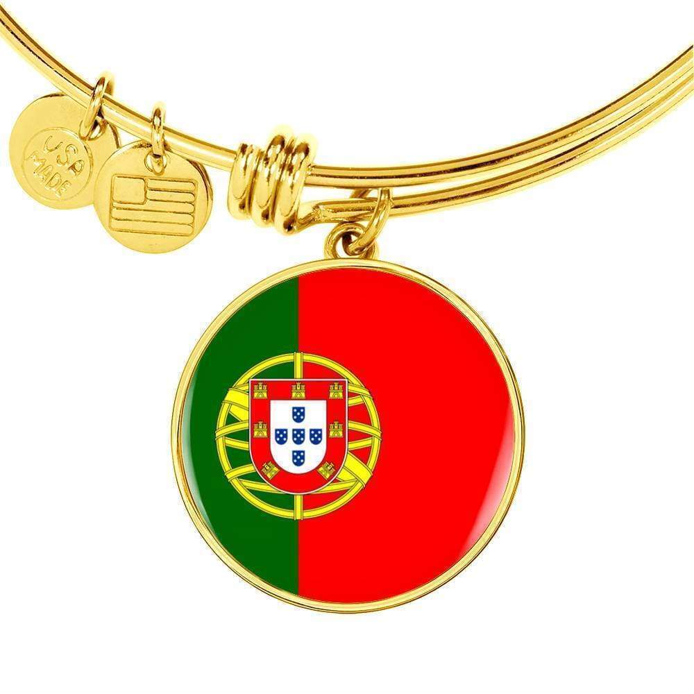 Portugal Flag Personalized Engraved Gold Circle Bangle Bracelet Custom Name